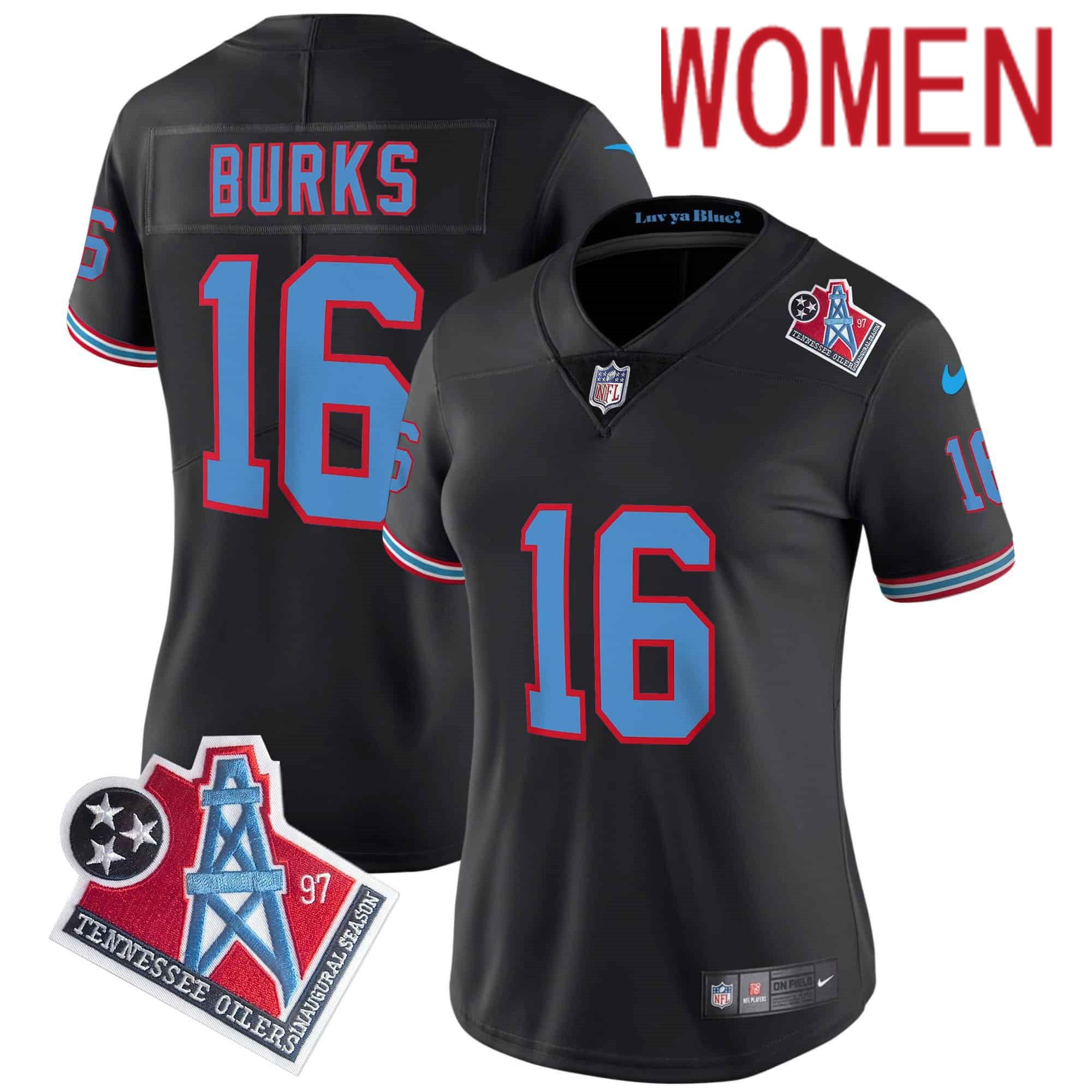 Women Tennessee Titans #16 Burks Black 1997 Throwback 2024 Nike Limited Vapor NFL Jersey->customized nfl jersey->Custom Jersey